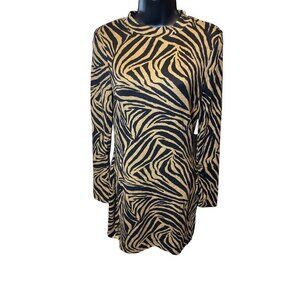 Speechless Animal Print Brown Black Long Sleeved Mock Neck Short Dress Sz XS